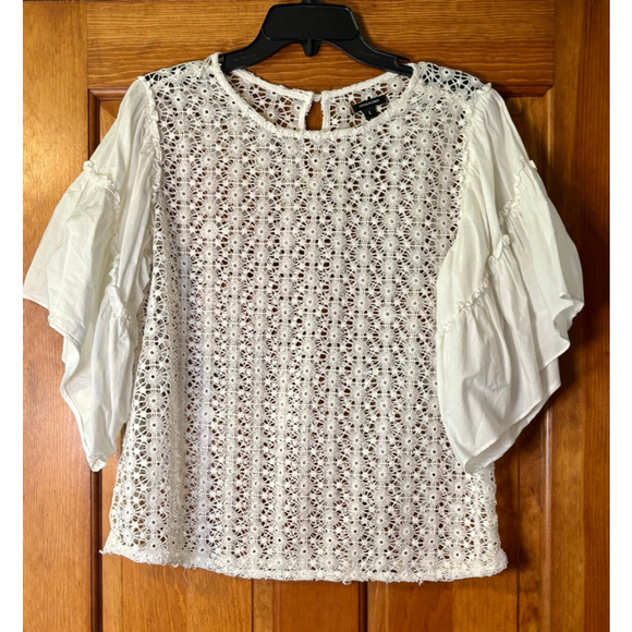 Stella & Dot White Crochet Lace Blouse Large Boho Romantic Flutter Sleeve - Picture 1 of 6